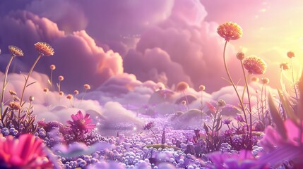 Obraz premium A dreamy and ethereal 3D landscape showcasing the benefits of a plant-based diet AI generated illustration