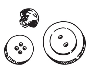 Buttons sketch set. Sewing craft, tailor equipment doodles. Outline vector illustration in retro engraving style.