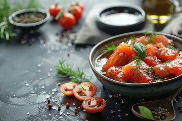 Fresh tomatoes in a bowl with spoons, perfect for food blogs or recipes