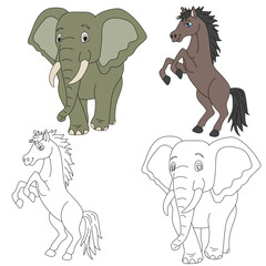 Elephant and Horse. Wild Animals clipart collection for lovers of jungles and wildlife. This set will be a perfect addition to your safari and zoo-themed projects.