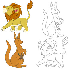 Lion and Kangaroo. Wild Animals clipart collection for lovers of jungles and wildlife. This set will be a perfect addition to your safari and zoo-themed projects.
