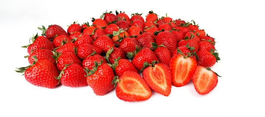 Strawberry background. Red ripe organic strawberries