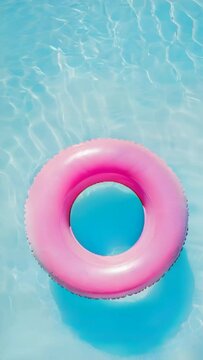 Pink inflatable floating on swimming pool on sunny summer day. Travel holiday concept. Generative AI model