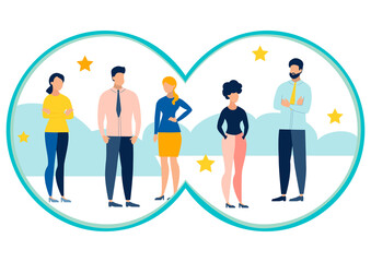 Searching best employee metaphor. Business work situation in flat style. Cartoon PNG illustration