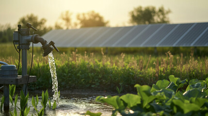 solar powered water pump at agriculture farm, solar panels use in farming