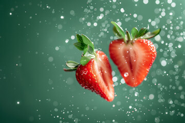 Sliced Strawberry for Healthy Eating on Green Background