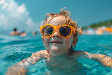 Summer Splash, Kid Enjoying Pool Fun on Vacation
