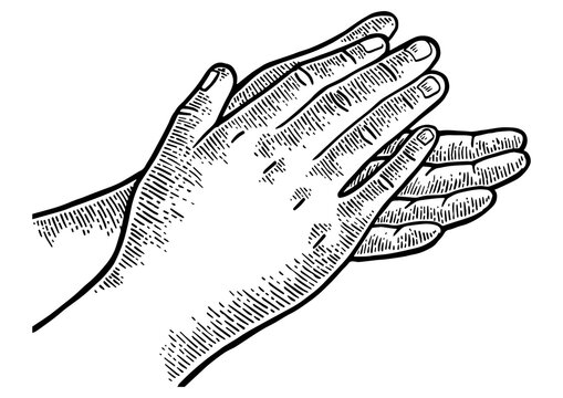 Applause clapping hands engraving PNG illustration. Scratch board style imitation. Hand drawn image.