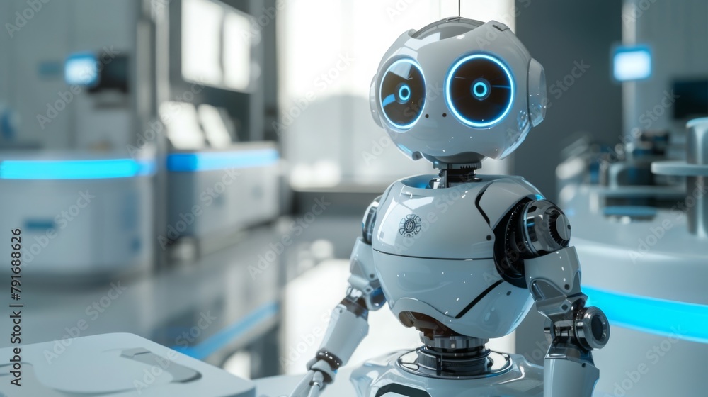Poster friendly robot in a high-tech laboratory