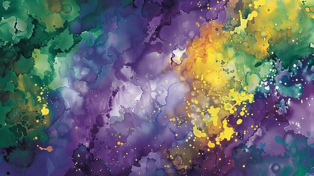 Step into a world of color and creativity with this enchanting digital watercolor background inspired by Mardi Gras