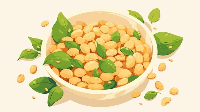 Illustration of soybeans isolated on a white background portrayed in a vibrant 2d design showcasing the legumes in a charming cartoon flat style with a black and white outline an iconic dep