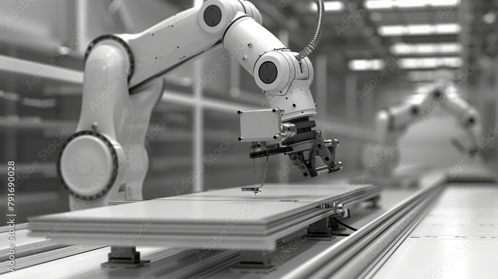 Poster Robot Operating Conveyor Belt in Factory