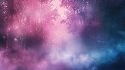Obraz premium A mystical forest shrouded in purple and blue fog