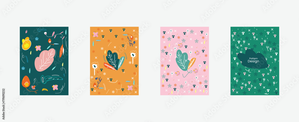 Poster leaf and flowers seamless geometric patterns, pattern background design, abstract art design vector