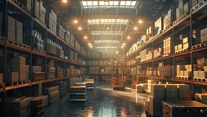 Fototapeta premium tariffs and Shelves: The Trade Dynamics of a Warehouse