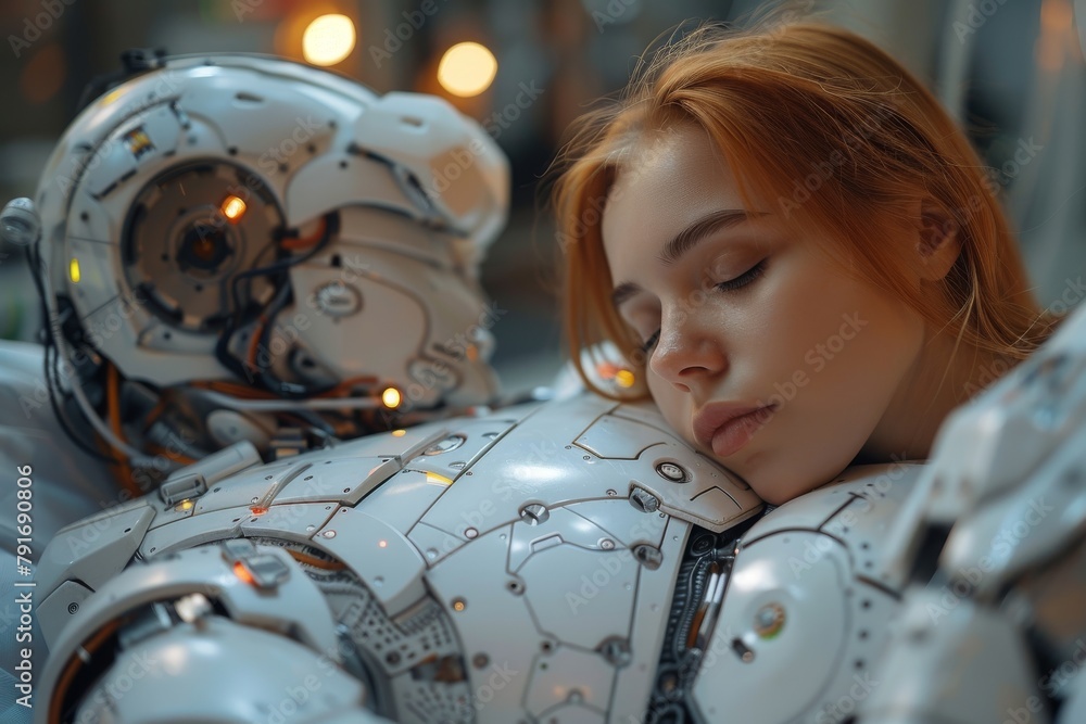 Poster a meticulously crafted robot with a white exterior demonstrating sophisticated technology and modern