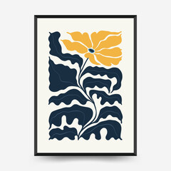 Abstract floral posters template. Modern trendy Matisse minimal style. Pink and blue colors. Hand drawn design for wallpaper, wall decor, print, postcard, cover, template, banner. 