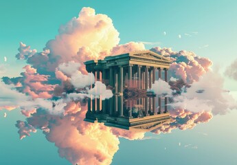 Merge architectural landmarks with surreal elements like floating clouds or mirrored reflections to create captivating scenes