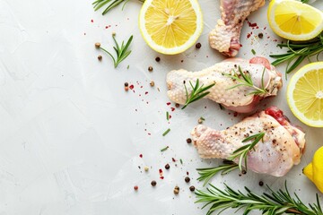 Fresh lemons and raw chicken breasts on a wooden table, perfect for food and cooking concepts