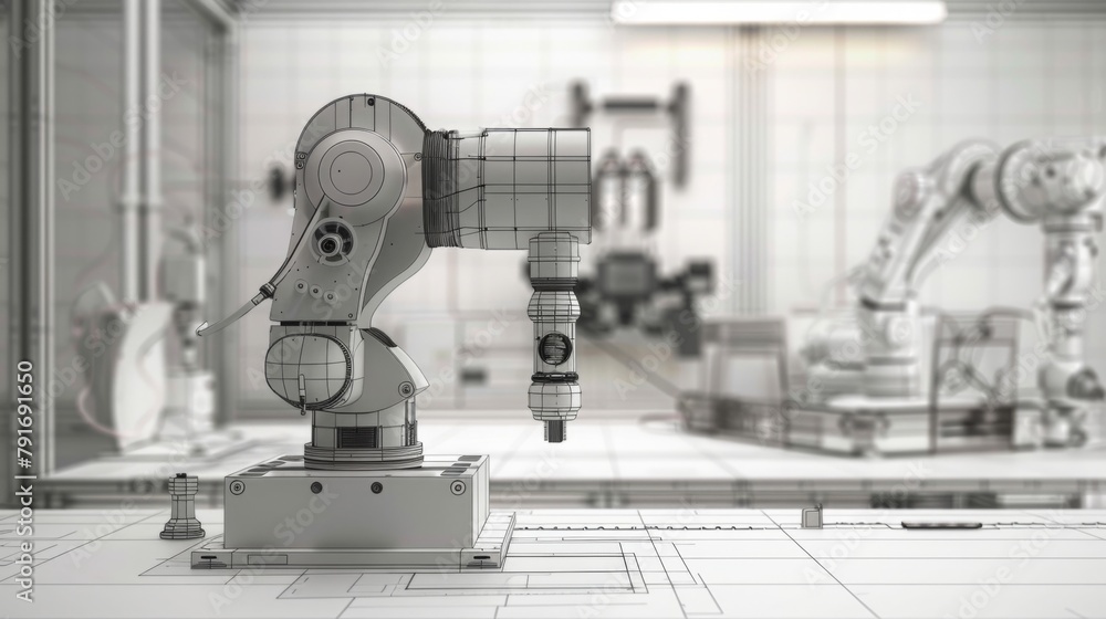 Poster robotic arm in industrial automation setting