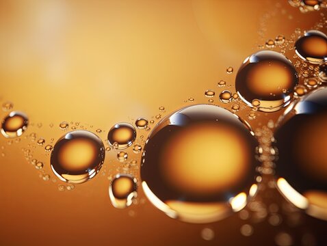 Gold bubble with water droplets on it, representing air and fluidity. Web banner with copy space for photo text or product, blank empty copyspace