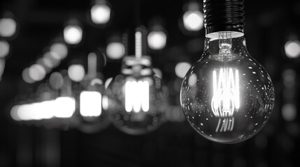 A black and white photo of a bunch of light bulbs, AI - Powered by Adobe