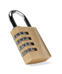 Locked steel combination padlock isolated on white