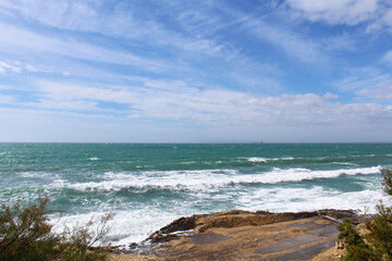 sea and sky, natural blue background, beautiful coast of the Mediterranean Sea in Alicante, Spain