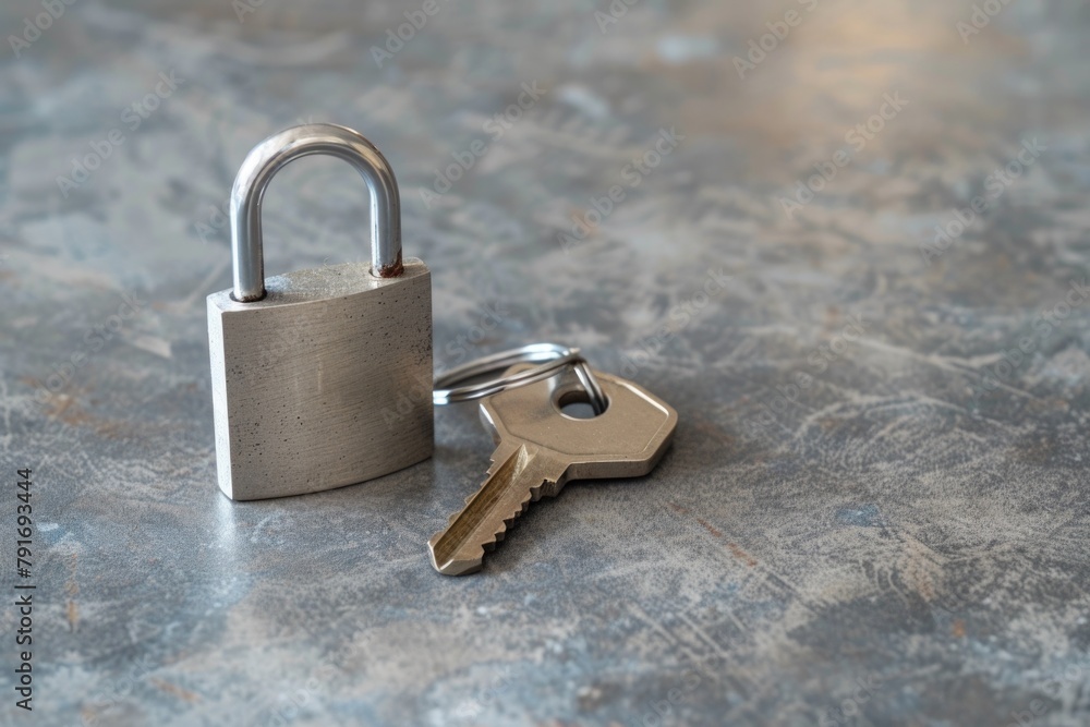 Poster a lock and two keys placed on a table. suitable for security and access concept
