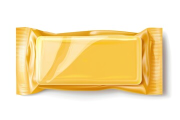 A yellow package of candy on a plain white background. Suitable for food and sweets concepts