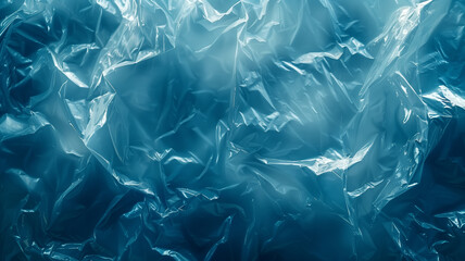 A close up view of a shiny blue plastic bag, displaying the texture and color of the cellophane material - obrazy, fototapety, plakaty