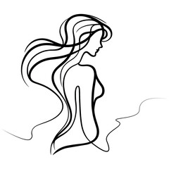Woman one line drawing on white isolated background. art, Vector illustration
