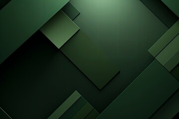 Green background with geometric shapes and shadows, creating an abstract modern design for corporate or technology-inspired designs with copy space