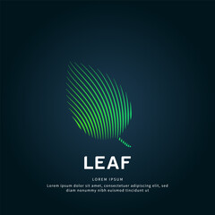 simple logo leaf Illustration in a linear style. Abstract line art green leaf Ecology Logotype concept icon. Vector logo leaf color silhouette on a dark background. EPS 10