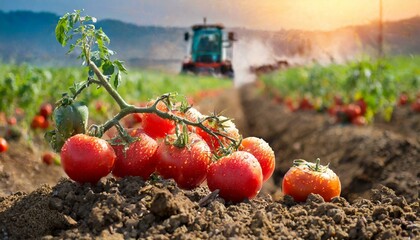 vegetables in a garden Tomatoes, cherry tomatoes in environments and lands polluted by fertilizers....
