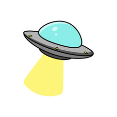 Illustration Vector Graphic of UFO Cartoon Isolated With White Background.