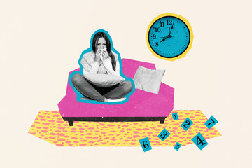 Composite collage picture image of female sit home cold medicament treatment cure flu fantasy...
