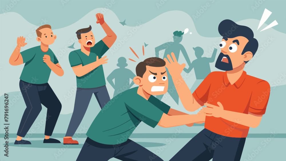 Poster with sudden shouts and swift movements students react to surprise attack scenarios during a rigorous