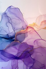 Abstract fluid art with blue and purple hues, accented by gold veins. Alcohol ink generated art.