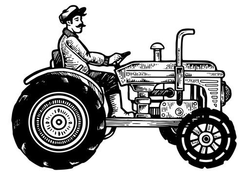 recommend clip art: Agricultural tractor engraving PNG illustration. Scratch board style imitation. Black and white hand drawn image.