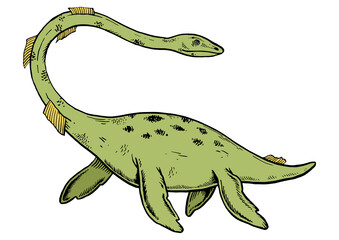 Loch Ness Monster color sketch engraving PNG illustration. Scratch board style imitation. Black and white hand drawn image.