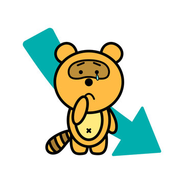 タヌキと下矢印　全身　イラスト