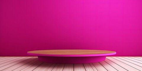 Magenta background with a wooden table, product display template. magenta background with a wood floor. Magenta and white photo of an empty room 