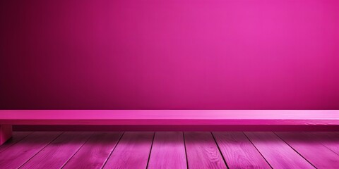 Magenta background with a wooden table, product display template. magenta background with a wood floor. Magenta and white photo of an empty room  - obrazy, fototapety, plakaty