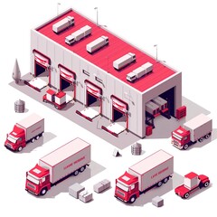 Modern Distribution Hub: Isometric View with Expressive Design,Innovative Logistics Hub: Isometric Perspective with Soft Rounded Features