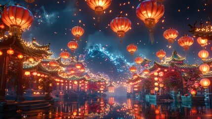 Step into a world of wonder with this breathtaking image of Chinese lanterns during the New Year festival