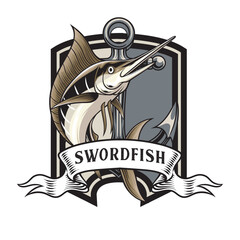 Vector Illustration of Swordfish and Anchor with Vintage Illustration Available for Tshirt Design