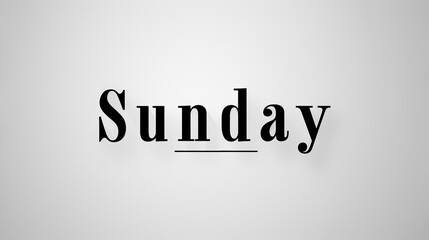 Sunday Typography Sign Over a White Background - Minimalist Design, Weekday Representation, Rest Concept - Stationery, Wellness.