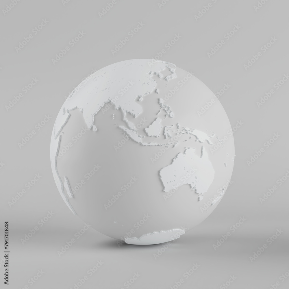 Poster white earth globe planet in clay style. 3d rendering