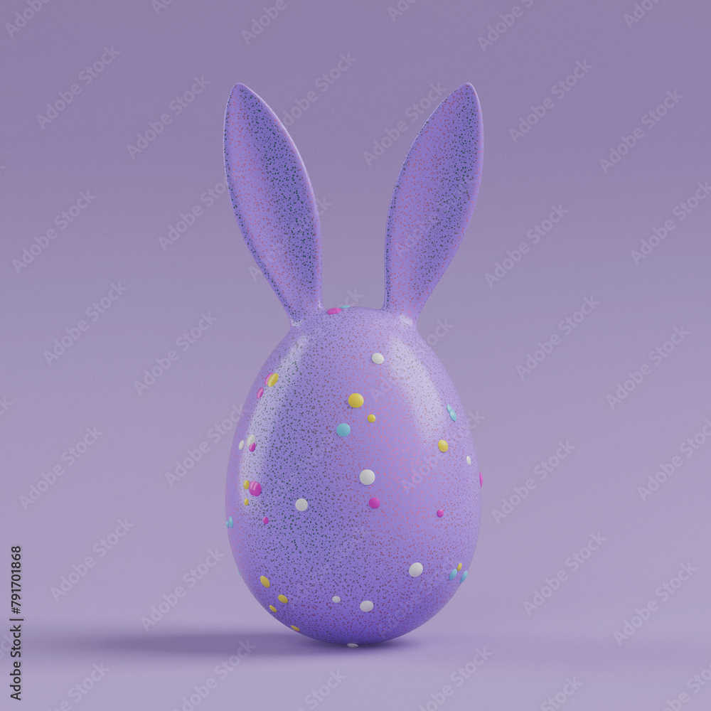 Poster Lilac Easter Egg with Bunny Ears. 3d Rendering